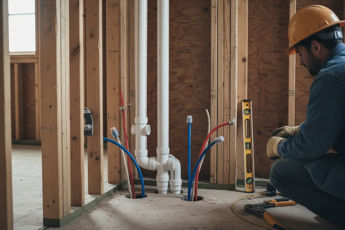 Drain and supply rough-in during Sump Pump Repair in Hollis